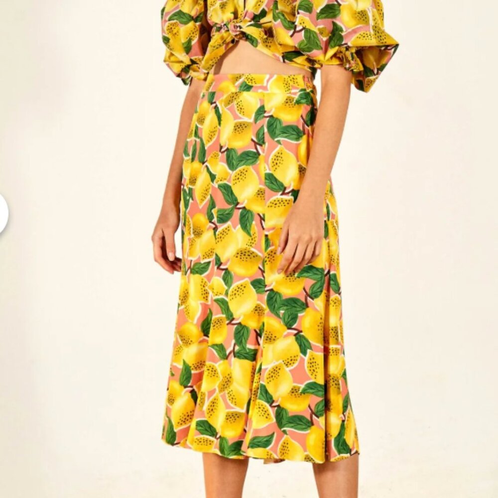 Farm Rio Fresh Lemons Midi Skirt (New without Tags)